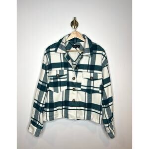 Love Tree Teal Plaid Cropped Shacket